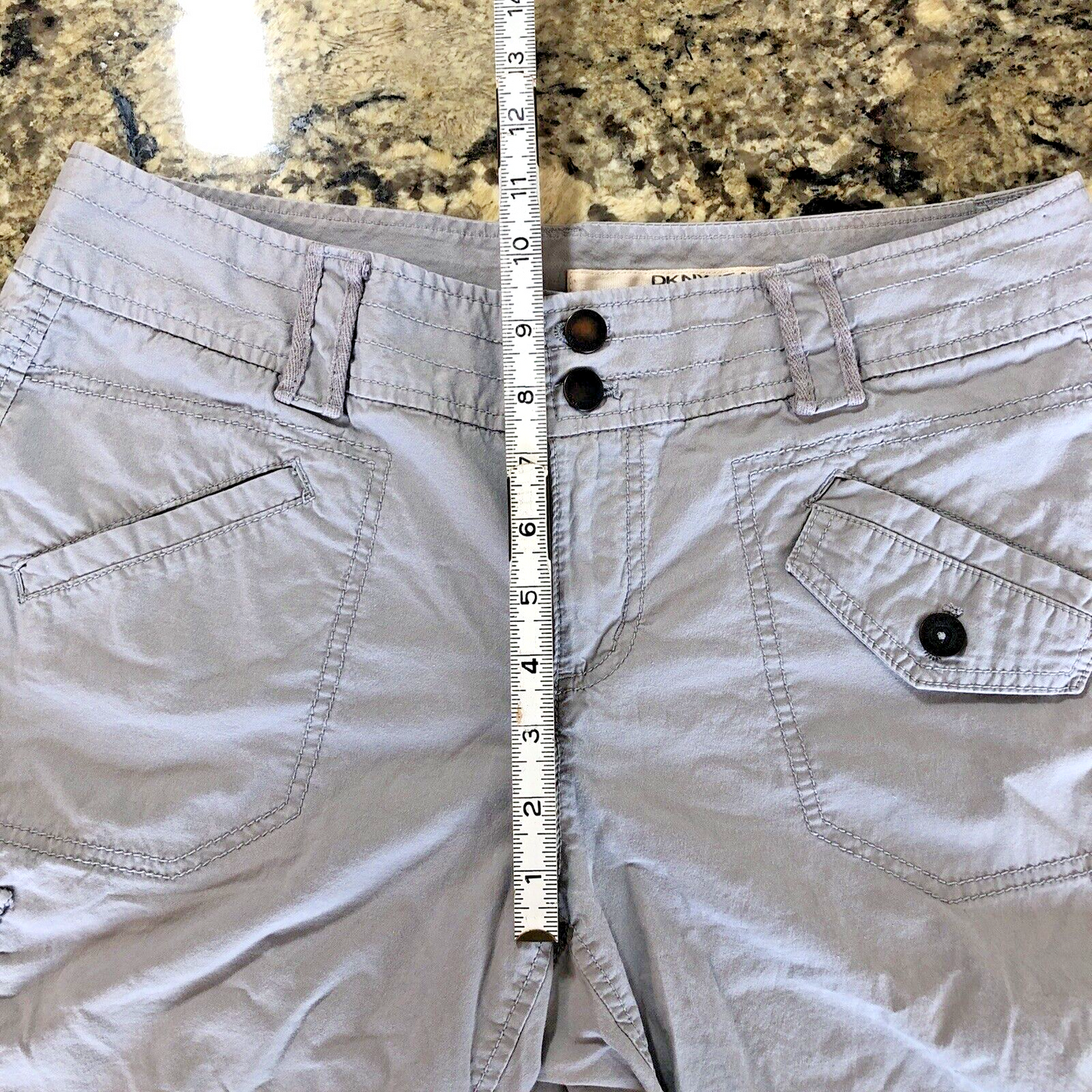 Size 12 X 13 DNKY JEANS Womens Shorts Cargo Pocket Grey Roll Up Hem Grey BD
