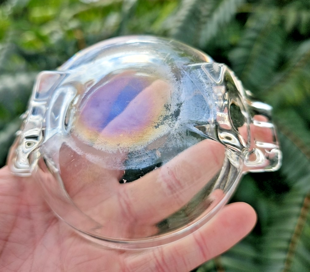 Vintage Art Deco Heavy Clear Glass 4" Round Cigarette Ashtray Mid Century