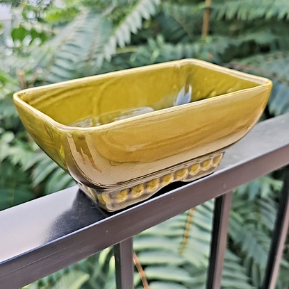 Vintage 404 6 USA Avocado Olive Green Rectangle Footed Pottery Planter