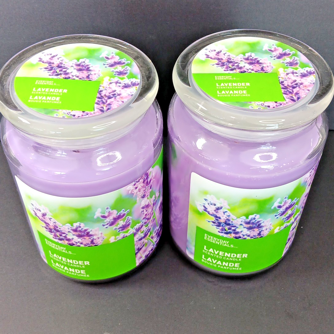 Two Large Lavender Purple Candles Used Soy Blend Wax 652g 23oz 2019 4x6in CN