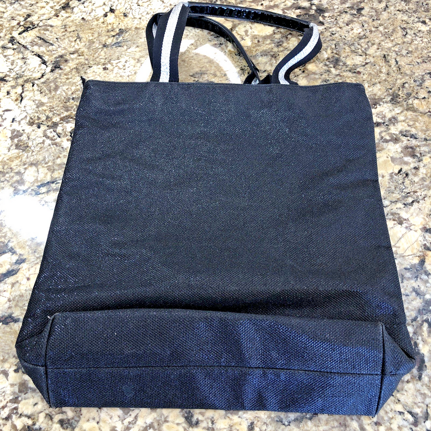 Victoria’s Secret Large Tote Bag Black Silver Heart Logo Handles Shimmery CN