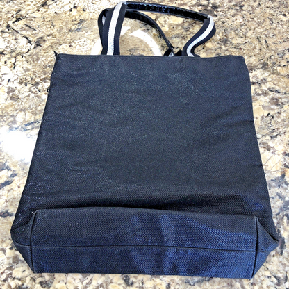 Victoria’s Secret Large Tote Bag Black Silver Heart Logo Handles Shimmery CN