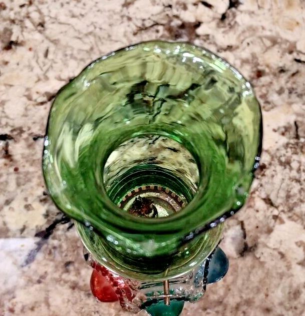 VINTAGE Miniature Green & Red Painted Glass Oil Lamp Lantern Made In Hong Kong