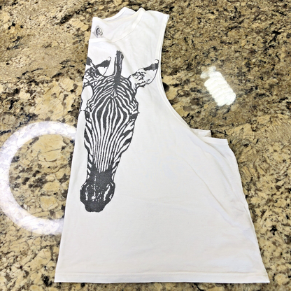 Size Large Volcom Womens Tank Top Sleeveless Shirt Zebra Graphic Print Light MX