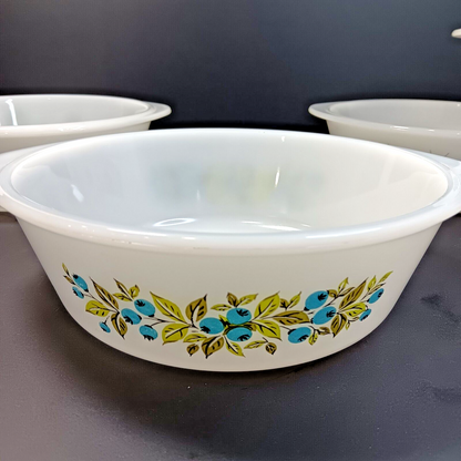 Glasbake Casserole Dishes J514, J2500 Starburst Blueberry Daisy USA 5pcs