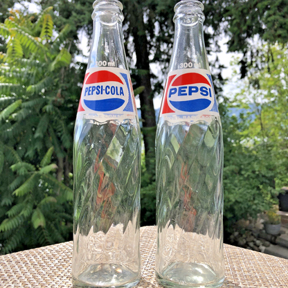 Vintage X2 Pepsi - Cola Glass Bottles 300ml  Money Back Swirl Pattern No Caps CA