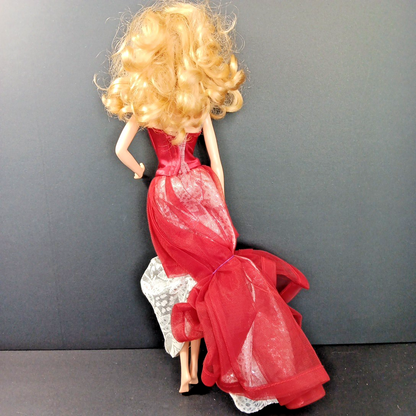 2015 HOLIDAY BARBIE Collector Blonde Doll Red Silver Dress - Mattel #CHR76 IN