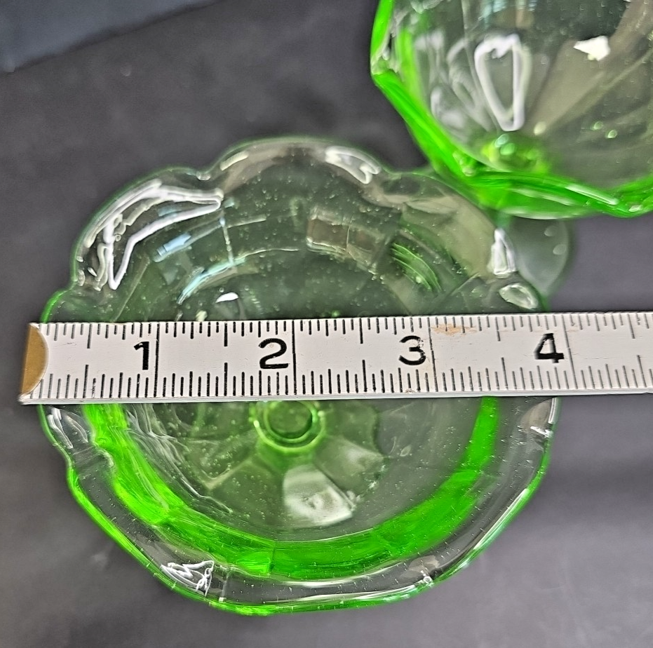 Uranium Depression Glass Green Glowing Sherbet Cup 2pcs Geiger Test Wow Bubbles!
