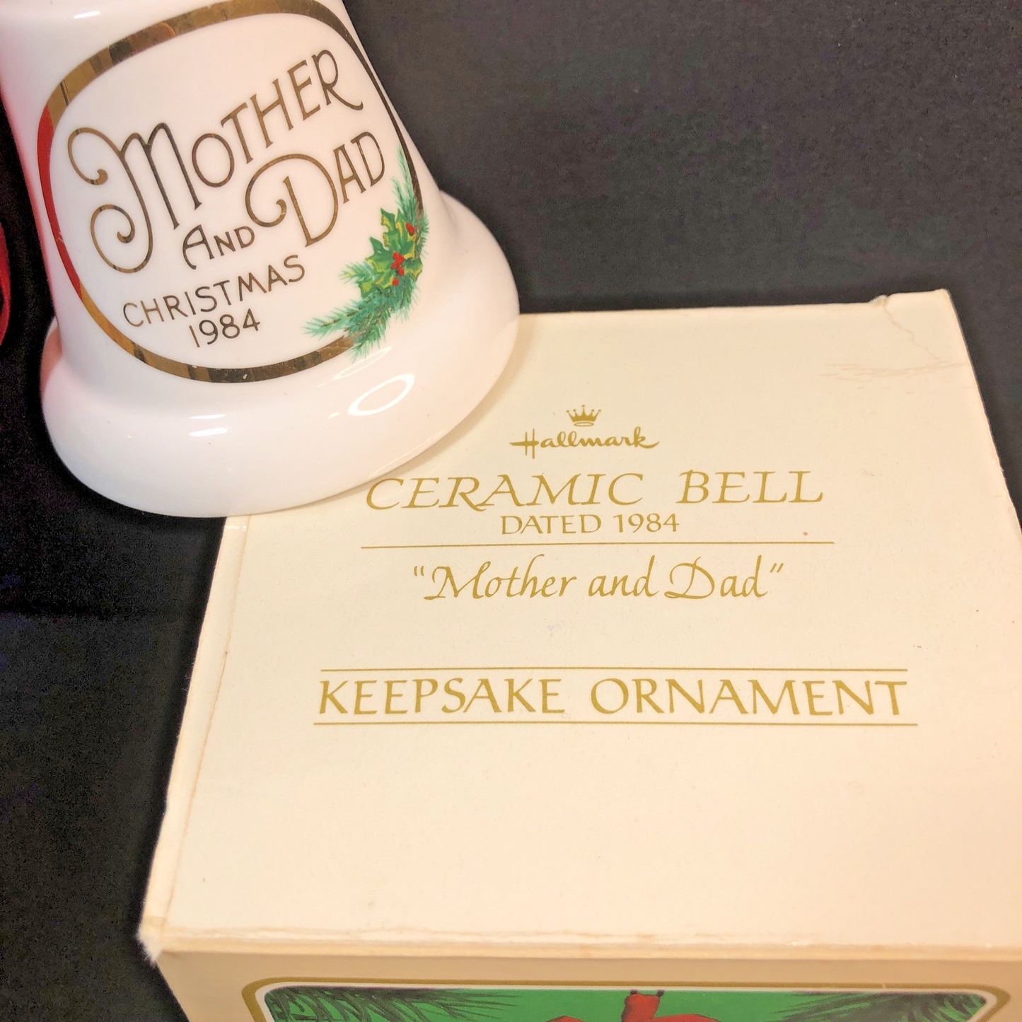Ceramic Bell “Mom And Dad” Christmas Ornament Dated 1984 Keepsake Hallmark TW