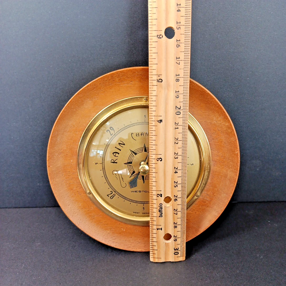 Rare Westclox Weather Barometer West Germany Made In Canada Wood And Brass