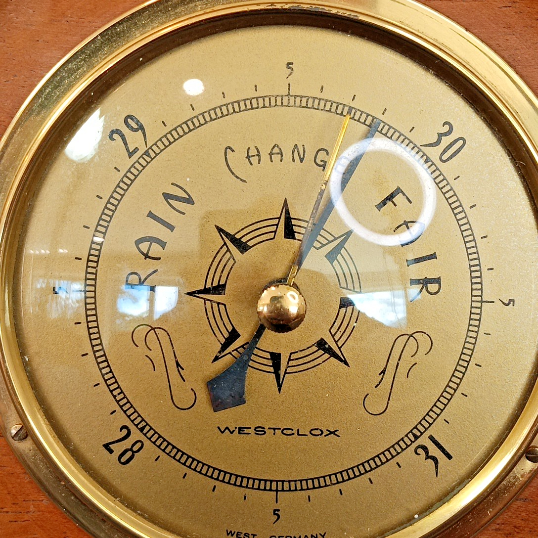 Rare Westclox Weather Barometer West Germany Made In Canada Wood And Brass