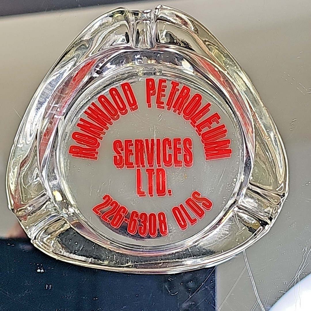 Vintage 1980s Advertising Glass Ashtray Ronwood Petroleum Services Oil Gas CA
