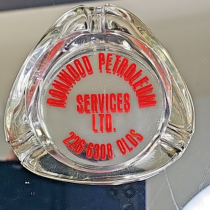 Vintage 1980s Advertising Glass Ashtray Ronwood Petroleum Services Oil Gas CA