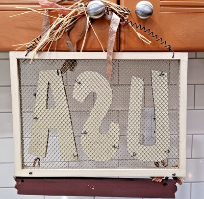 USA Folk Art Sign My Country Home Wooden Decor With Metal Spiral Hanger CN