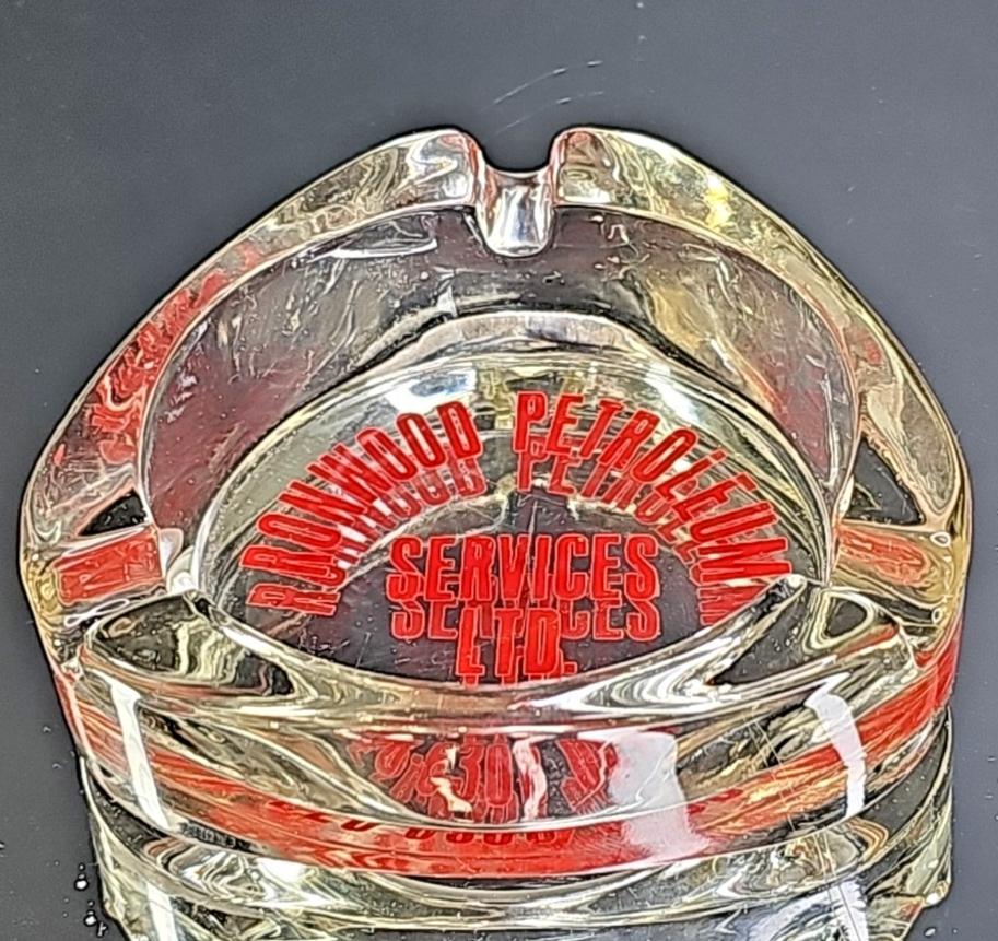 Vintage 1980s Advertising Glass Ashtray Ronwood Petroleum Services Oil Gas CA