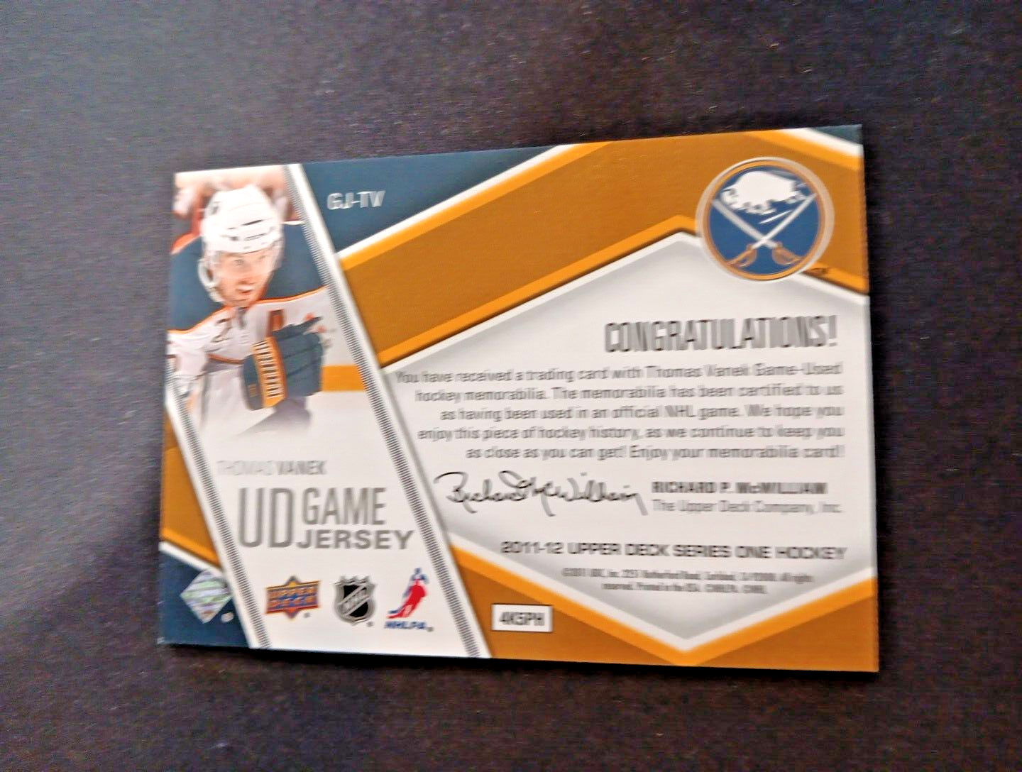 2011-12 Upper Deck UD Game Jersey Thomas Vanek #GJ-TV Buffalo Sabres