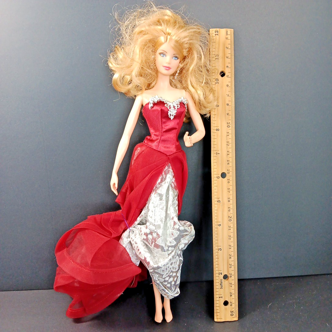 2015 HOLIDAY BARBIE Collector Blonde Doll Red Silver Dress - Mattel #CHR76 IN