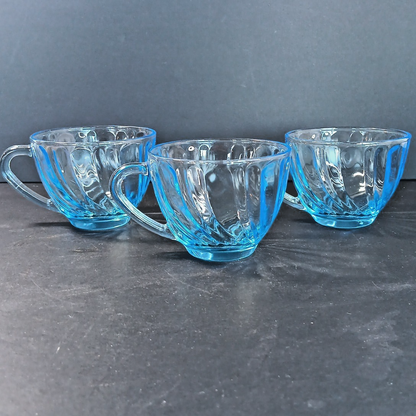 KIG Indonesia Blue Glass Cups Rare 3pcs
