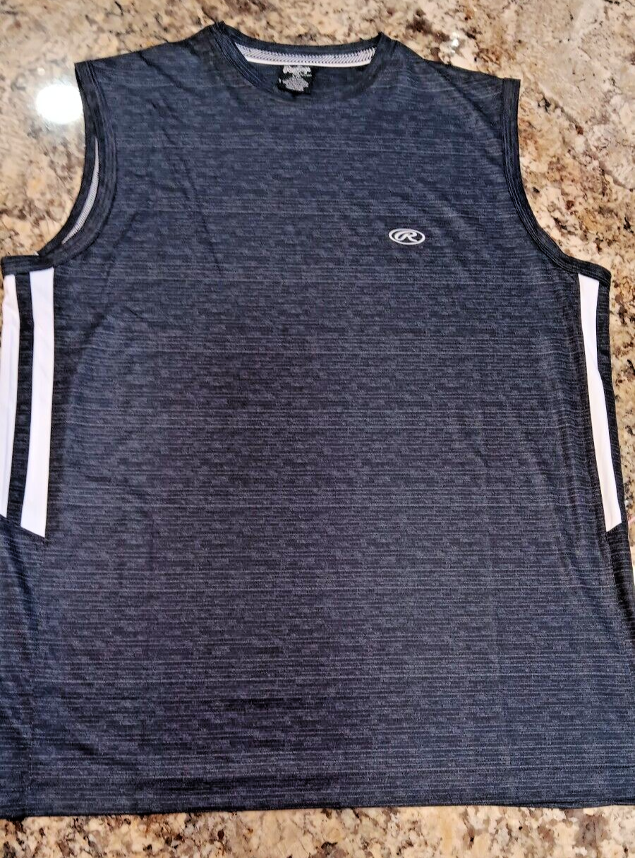 LARGE Rawlings Mens Sleeveless Shirt Gym, Running 100% Polyester Black Gray BD