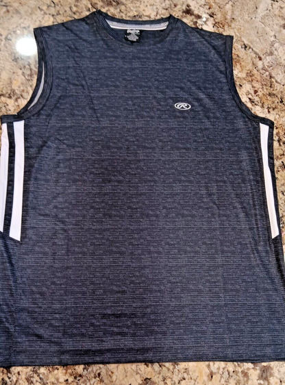 LARGE Rawlings Mens Sleeveless Shirt Gym, Running 100% Polyester Black Gray BD