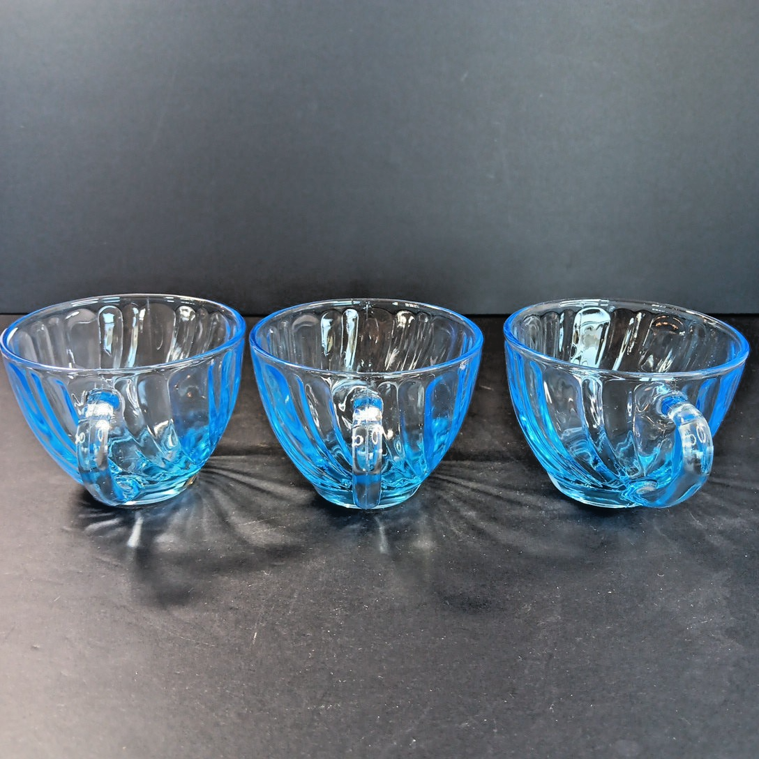 KIG Indonesia Blue Glass Cups Rare 3pcs