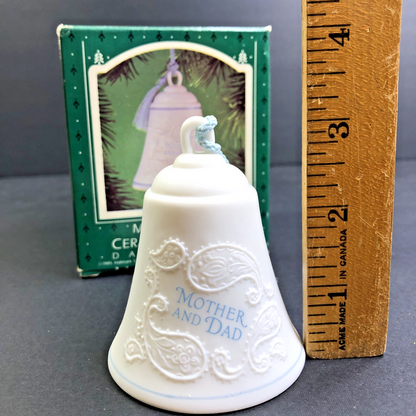 Hallmark Bell Mother And Dad Ceramic Ornament Dated 1985 Keepsake Christmas TW
