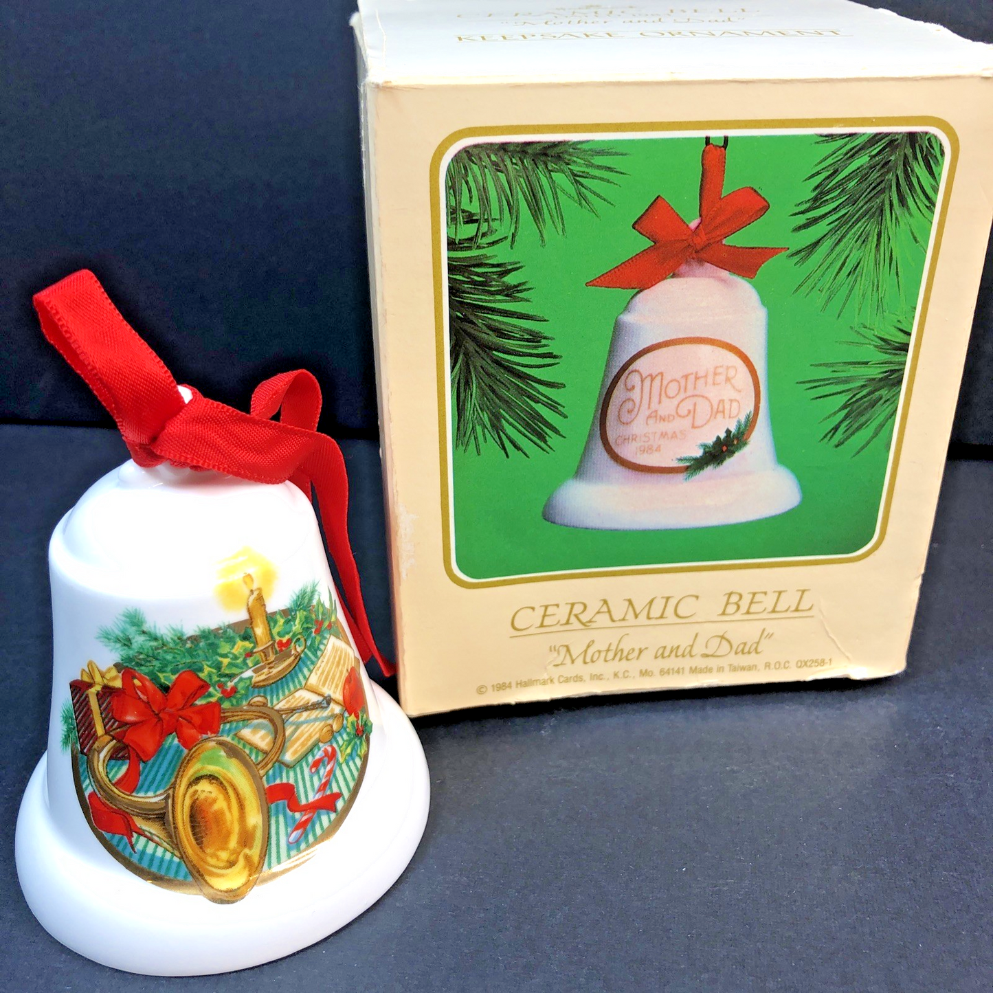 Ceramic Bell “Mom And Dad” Christmas Ornament Dated 1984 Keepsake Hallmark TW