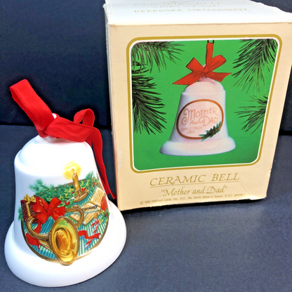 Ceramic Bell “Mom And Dad” Christmas Ornament Dated 1984 Keepsake Hallmark TW