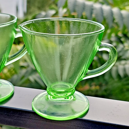 Uranium Glass Depression Glass Geiger UV Tested Sugar And Milk Cups Gorgeous!