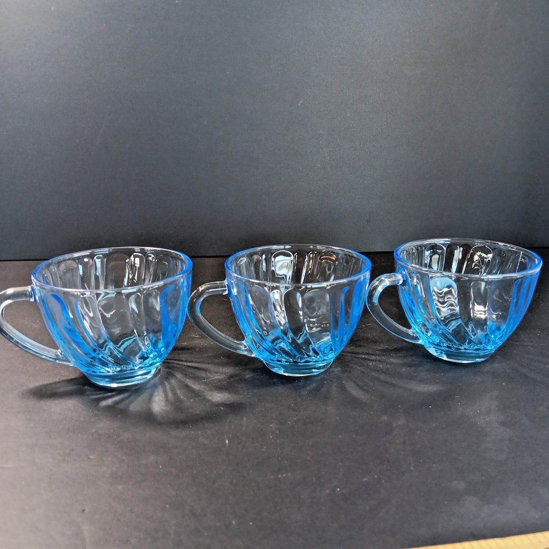 KIG Indonesia Blue Glass Cups Rare 3pcs