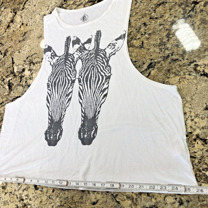 Size Large Volcom Womens Tank Top Sleeveless Shirt Zebra Graphic Print Light MX