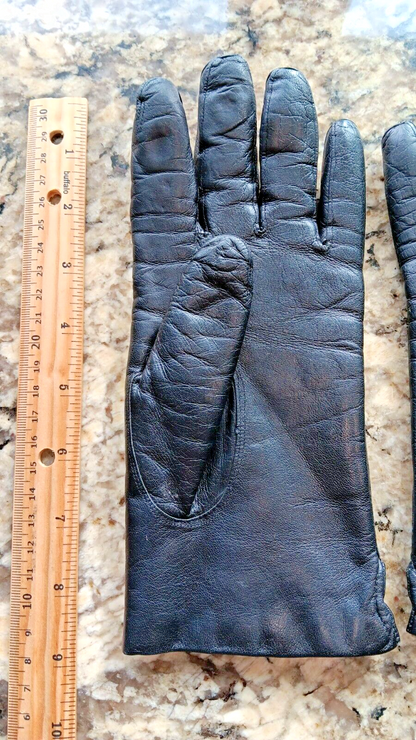 Vintage 7.5 Women Lamb Leather Gloves Soft Rabbit Fur Insulation Made In Italy