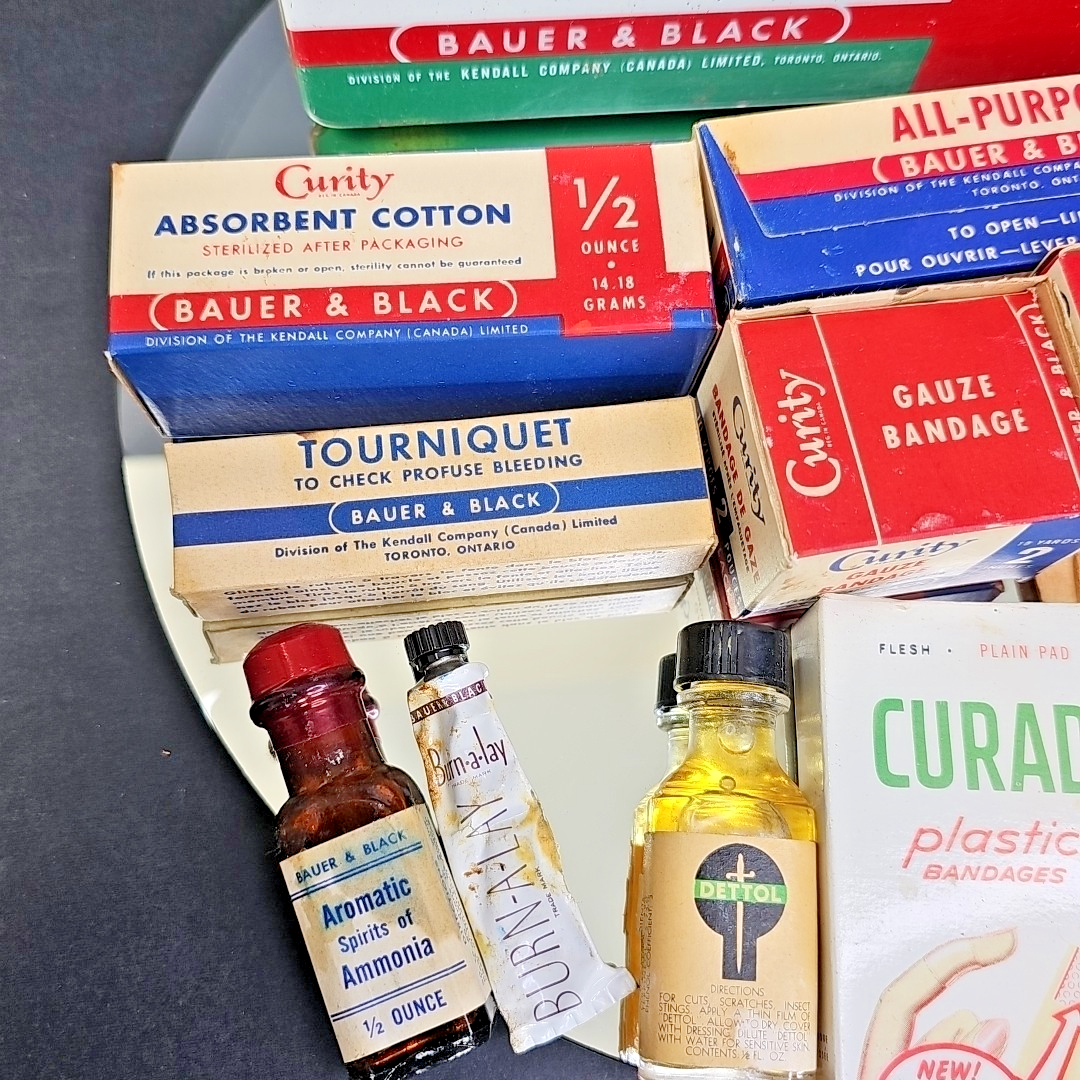 Vintage CURITY Automobile First Aid Kit Bauer & Black Near Completely Full WOW!