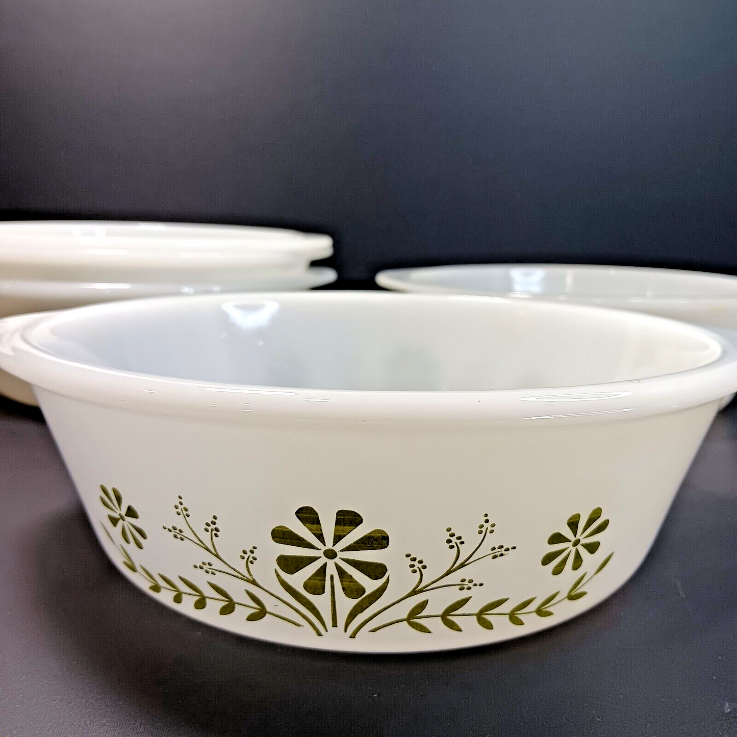 Glasbake Casserole Dishes J514, J2500 Starburst Blueberry Daisy USA 5pcs