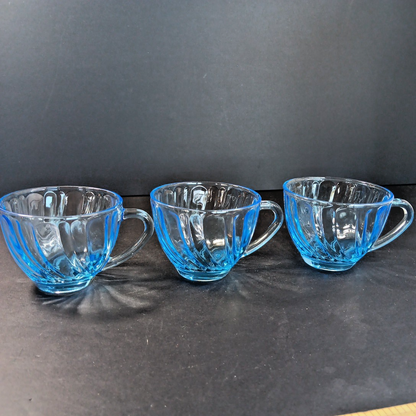 KIG Indonesia Blue Glass Cups Rare 3pcs