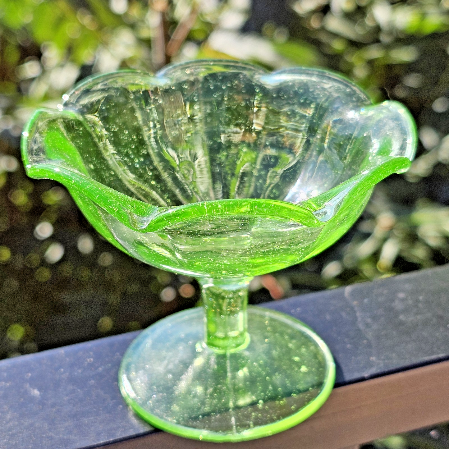 Uranium Depression Glass Green Glowing Sherbet Cup 2pcs Geiger Test Wow Bubbles!