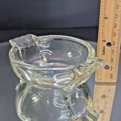 Vintage Art Deco Heavy Clear Glass 4" Round Cigarette Ashtray Mid Century