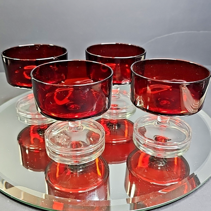Ruby Red Cavalier Stem Glass 4pcs Dessert Bowls From Luminarc France