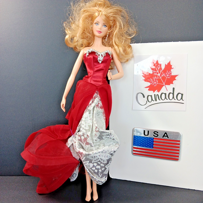 2015 HOLIDAY BARBIE Collector Blonde Doll Red Silver Dress - Mattel #CHR76 IN