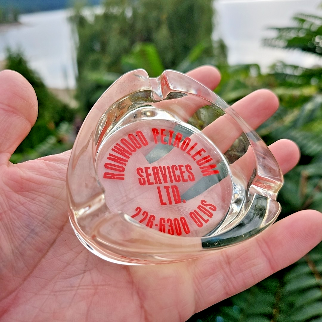 Vintage 1980s Advertising Glass Ashtray Ronwood Petroleum Services Oil Gas CA