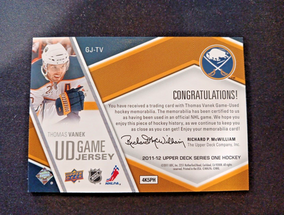2011-12 Upper Deck UD Game Jersey Thomas Vanek #GJ-TV Buffalo Sabres
