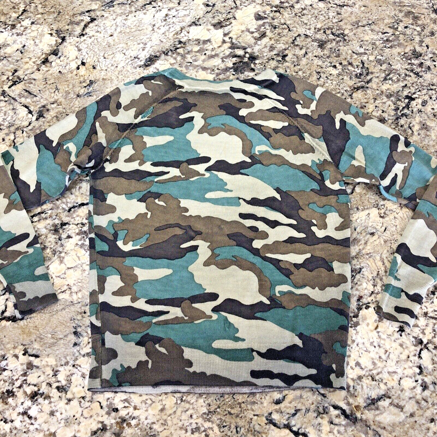 Size XS J. Crew WOOL CAMO Womens Sweater 100% Merino Light Weight Crew Neck CN