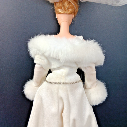 Rare 2003 Winter Fantasy Barbie MATTEL White Velvet Fur Coat Silver HOLIDAY X