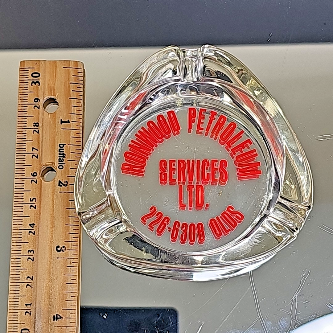 Vintage 1980s Advertising Glass Ashtray Ronwood Petroleum Services Oil Gas CA