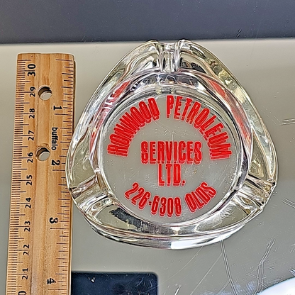 Vintage 1980s Advertising Glass Ashtray Ronwood Petroleum Services Oil Gas CA