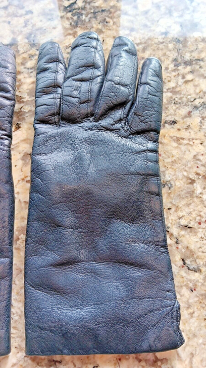 Vintage 7.5 Women Lamb Leather Gloves Soft Rabbit Fur Insulation Made In Italy
