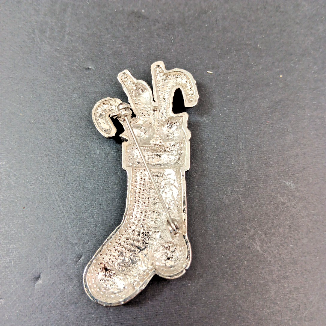 Brooch Christmas Stocking Candy Canes Design With Original Box Leaflet CN