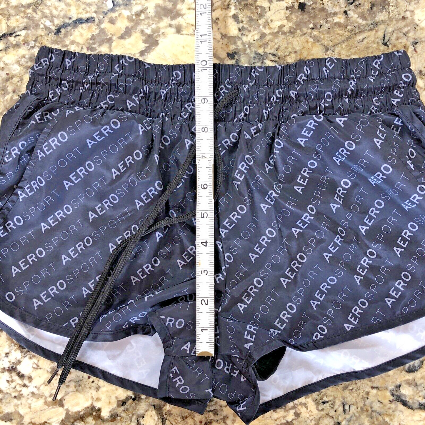 Small Aeropostale Sport Womens Shorts Lined Undergarment Drawstring Black BD