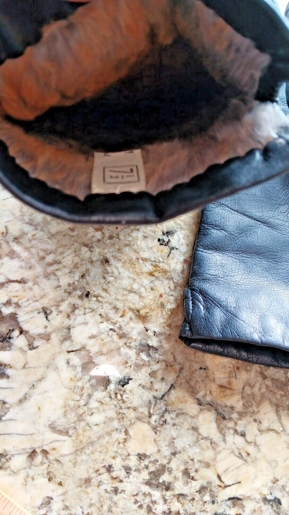 Vintage 7.5 Women Lamb Leather Gloves Soft Rabbit Fur Insulation Made In Italy