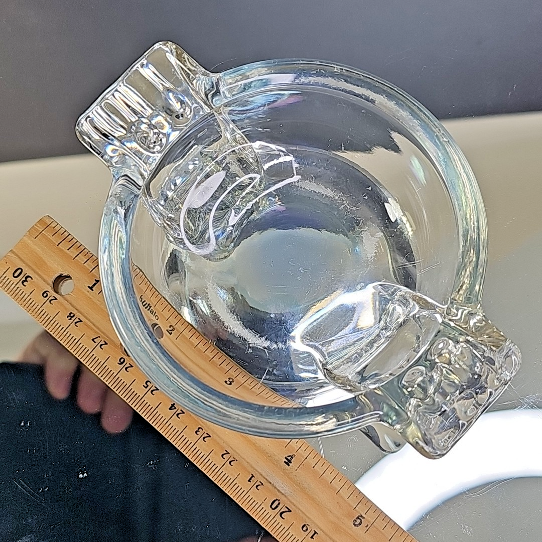 Vintage Art Deco Heavy Clear Glass 4" Round Cigarette Ashtray Mid Century
